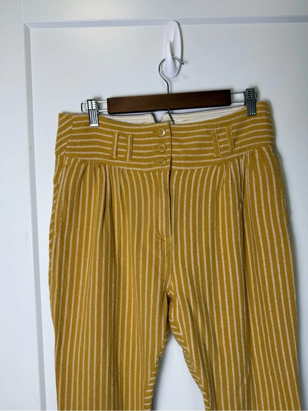 Free People Rumors Textured Harem Pants Mustard Yellow‎ White Striped 8